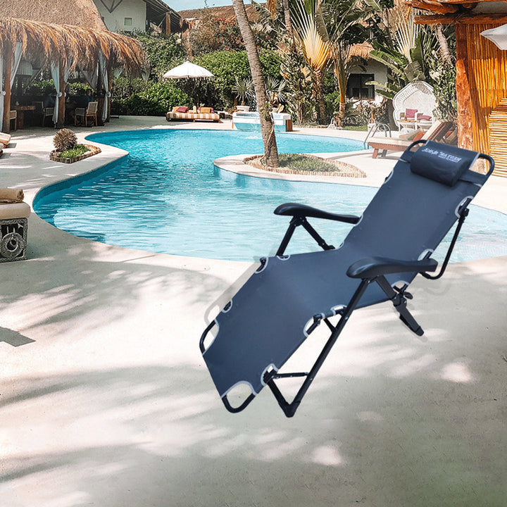 2 in 1 Folding Chair (Chair and Bed) with Backrest, Pillow and Adjustable Armrests