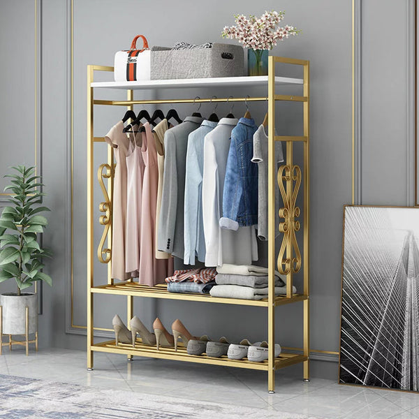 Sturdy Metal Clothes Rack with 3 Shelves to Store and Organize all your Belongings