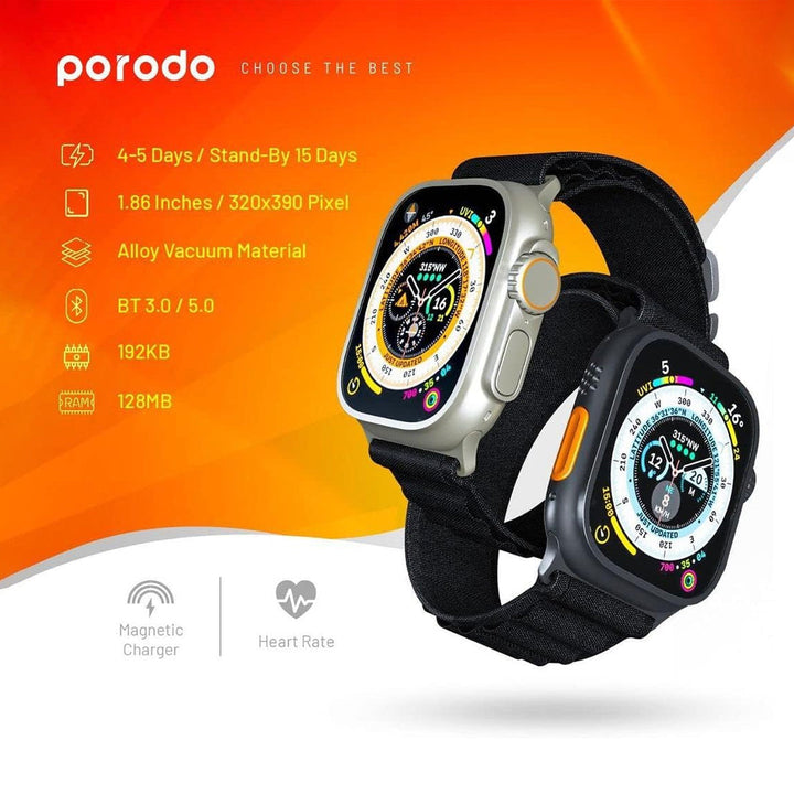 Porodo Ultra Titanium Smart Watch 1.86 Inch Screen Built-in Sensor