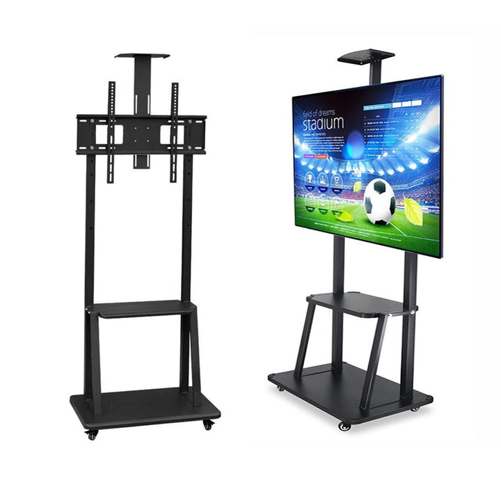 Rotatable and Adjustable Portable TV Monitor Stand with Movable Wheels for Mounting and Two Shelves