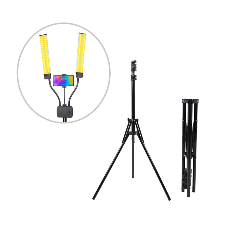 Double Arms Photographic Lighting Live Video Fill Light Two Tube LED Makeup Phone Camera Lamp with Tripod