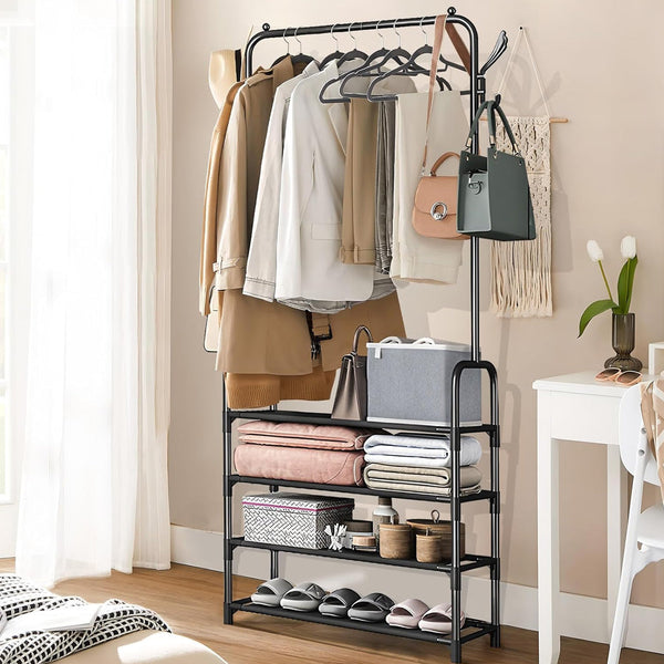 Multi-Layer Metal Clothes Stand for Storage (4 or 5 layers) and Two Hooks on Each Side