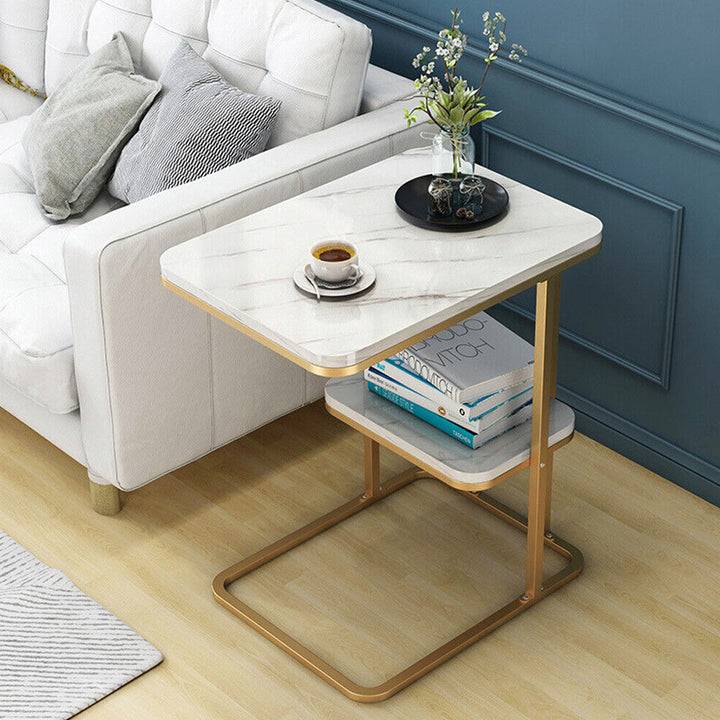 Modern Design Two-Tier Side Coffee Table with a Sturdy Metal Frame and a Firm and Stable Base