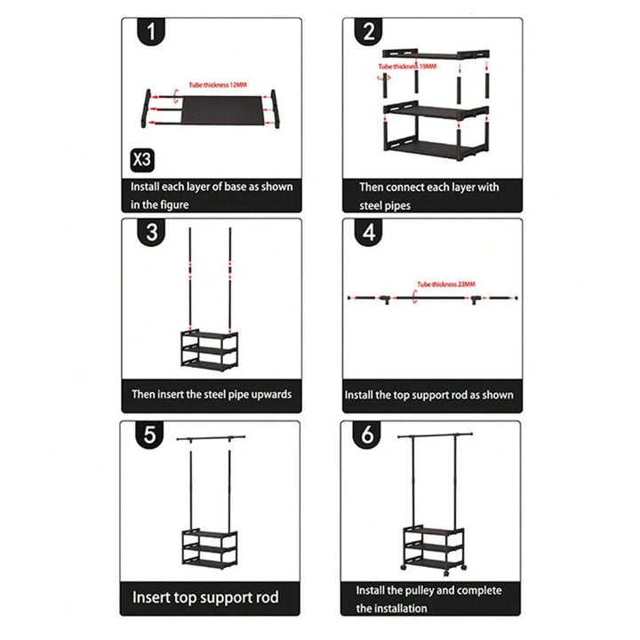 Multi-functional Clothes Stand with a 2-layer Bottom Shelf