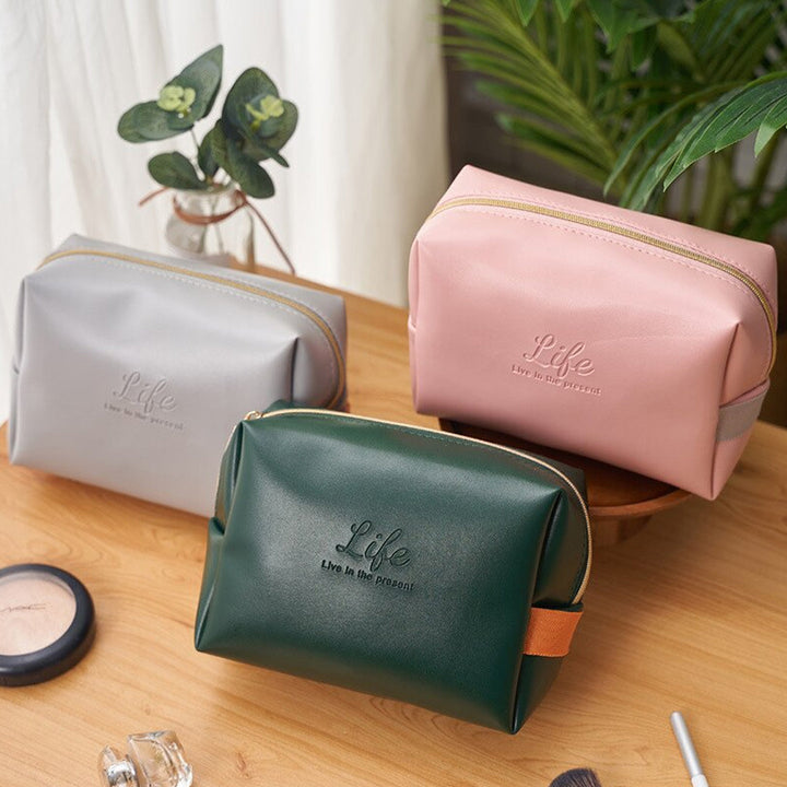 Zipper Cosmetic Makeup Bag Portable Brush Pouch Women PU Leather Travel Daily Use Storage Toiletry Organiser