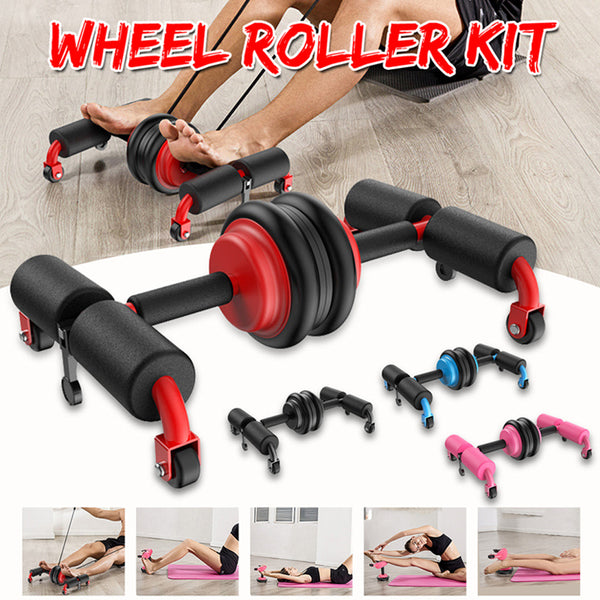 Multifunctional Abdominal Wheel Abdominal Muscle Training at Home with Knee Pad and Resistance Bands