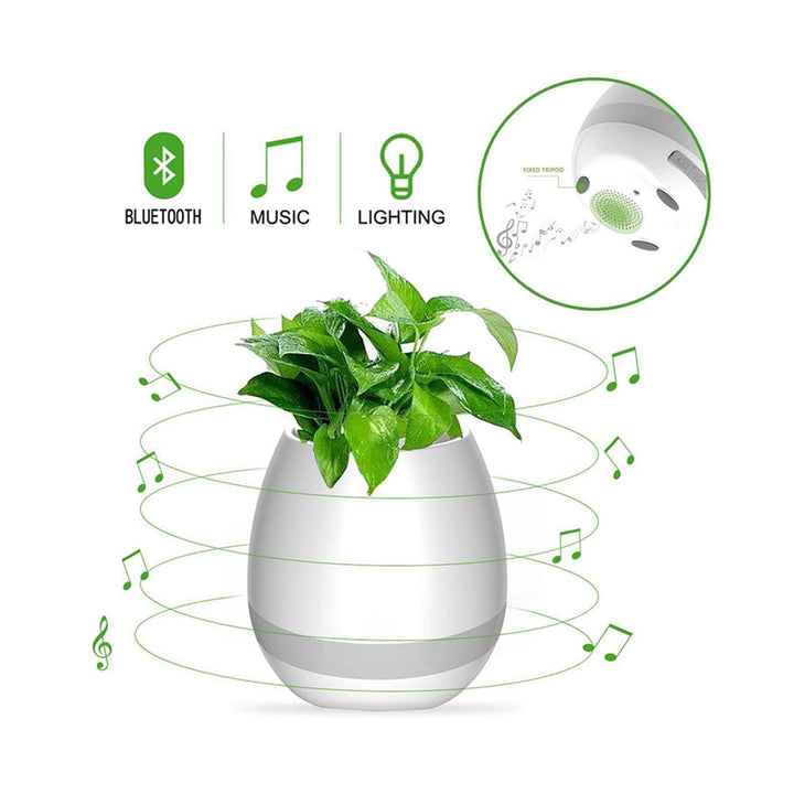 Plant Pot with Rechargeable Wireless Bluetooth Speaker and LED Touch Night Light 