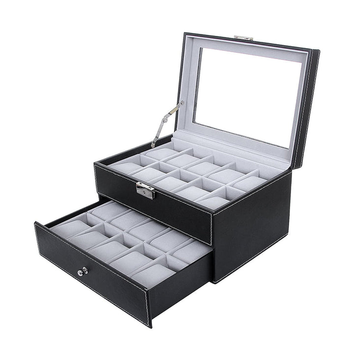 Elegant 20 Slots Watch Organizer Box Glass Top Lockable