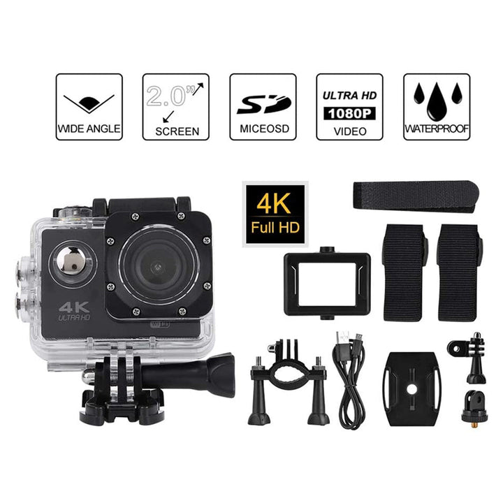 Action Cam 4K WiFi Waterproof Sports Camera 170 Degree HD Adjustable Viewing Angle 16MP