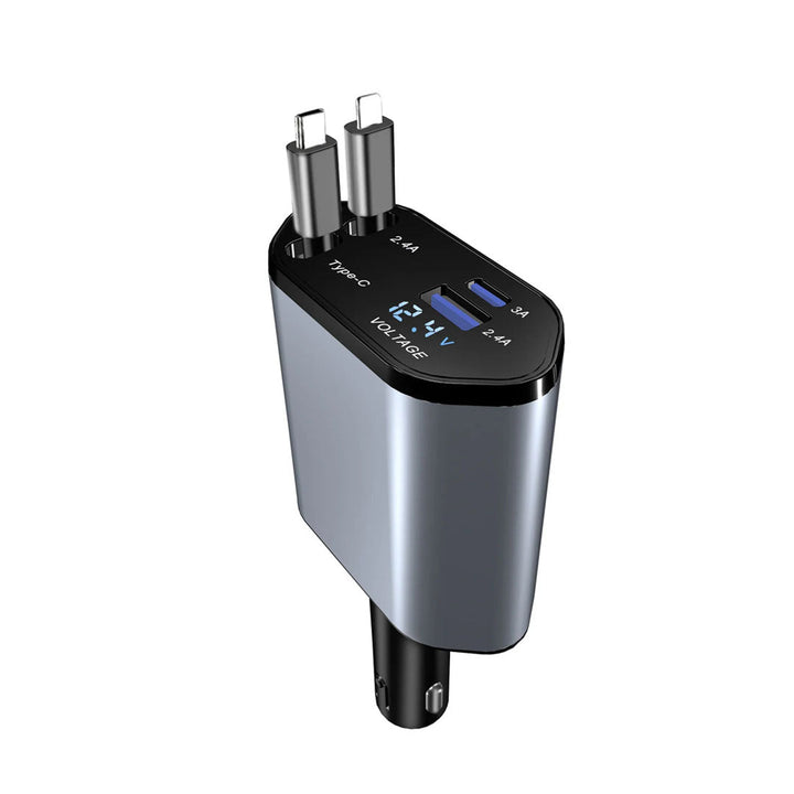 120W 4-in-1 Retractable Car Charger with 2 Charging Cables