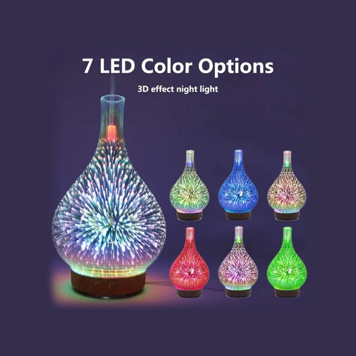 3D Fireworks Glass Vase Air Humidifier with 7 LED Night Lights