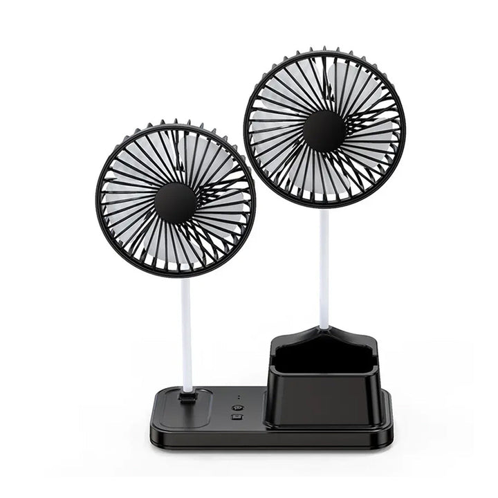 Double-Head Fan with Pen Holder 10W Rechargeable 3-Speed Noiseless