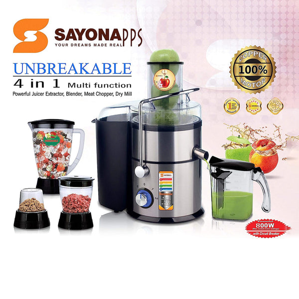 4 in 1 Multifunction Sayona SFP-4245 Food Processor 800W (Juicer, Blender, Chopper, Mill) 