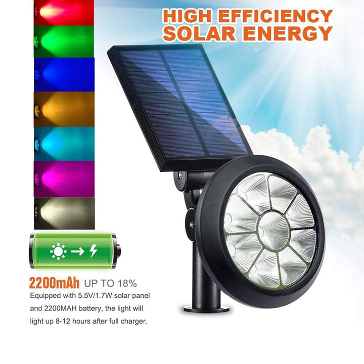 Solar Lights Outdoor 9 LEDs Multi-Color Spot Light with Auto On/Off, Waterproof Spotlight Solar Garden Lights