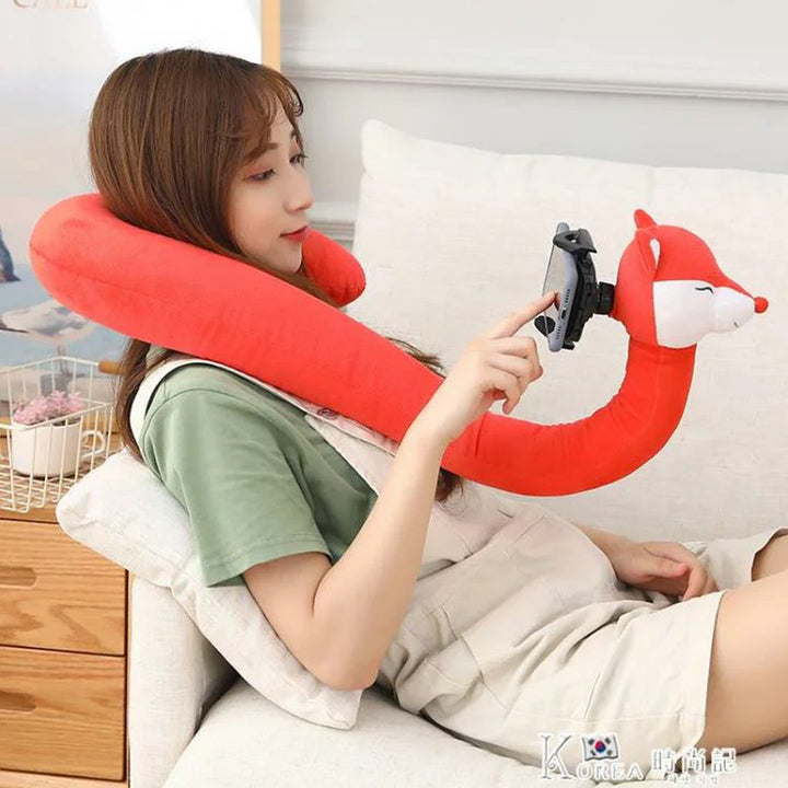 U-shaped Cartoon Animal Pillow Mobile Phone Holder Neck Hanging Adjustable Lazy Bracket