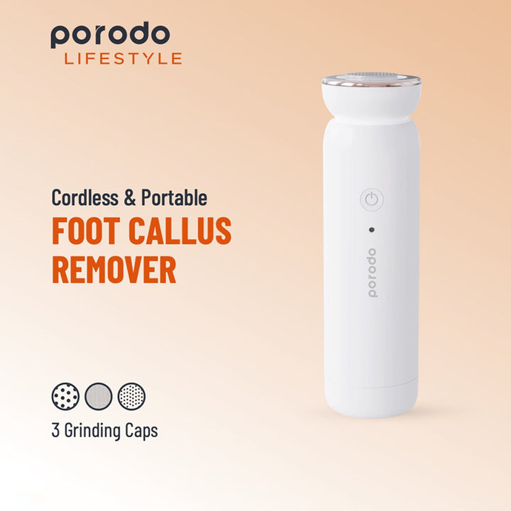 Porodo Lifestyle Cordless & Portable Foot Callus Remover with 3 Stainless Steel Peeling Heads