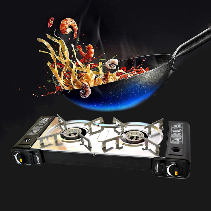 Double Burner Stove for Outdoor Use, Gas Cartridge Stove