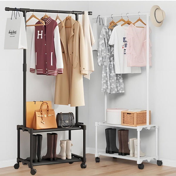 Clothes Organizer Rack with 2 Storage Shelves with Hanging Rod