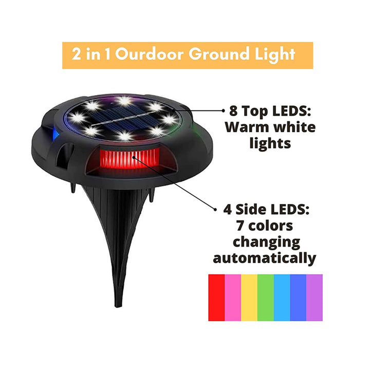 8 LED Lights Solar Ground Light Outdoor Waterproof for Garden Decor (1 Pc)