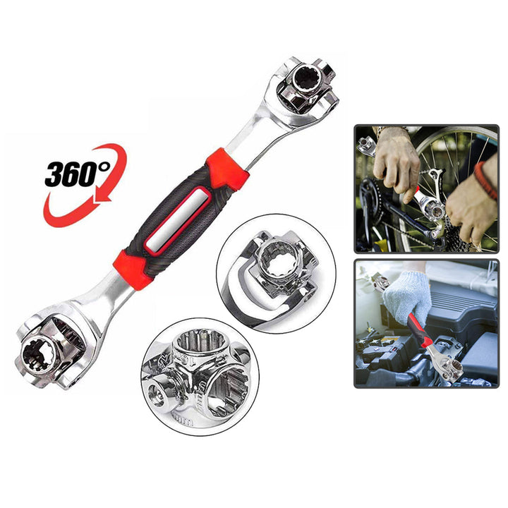 Universal Wrench 48-in-1 Multifunction Hand Tool with Spline Bolts 360 Degree Revolving Spanner