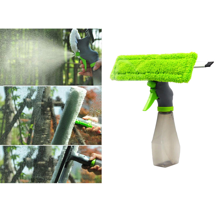 3 In 1 Window Cleaner Spray Bottle Wiper Squeegee Microfibre Cloth Pad Kit