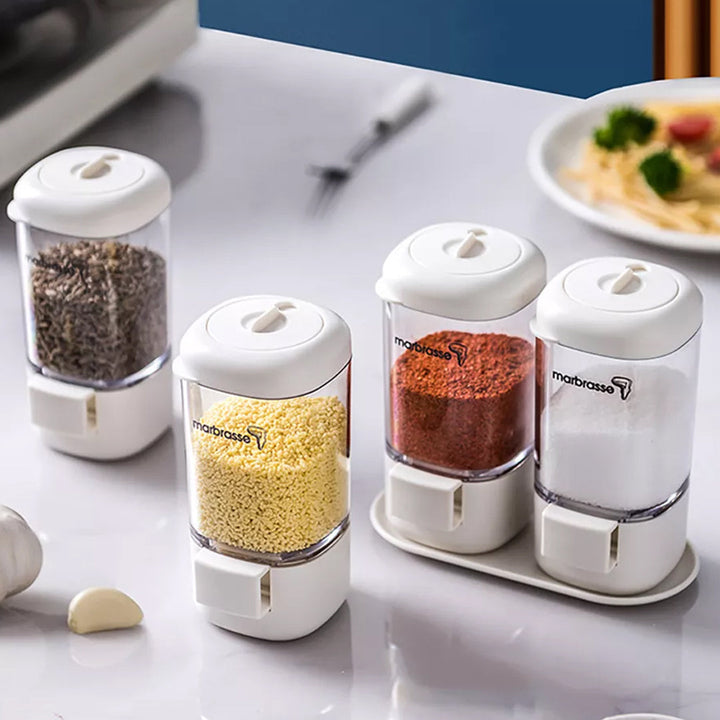 Press-to-Open Plastic Salt and Pepper Shaker, Transparent Spice Dispenser Seasoning Jar