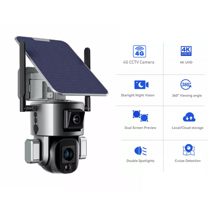 CCTV Camera Solar Camera Security PTZ Dual Camera Auto Tracking Human Detection Solar Panel 4G Camera 