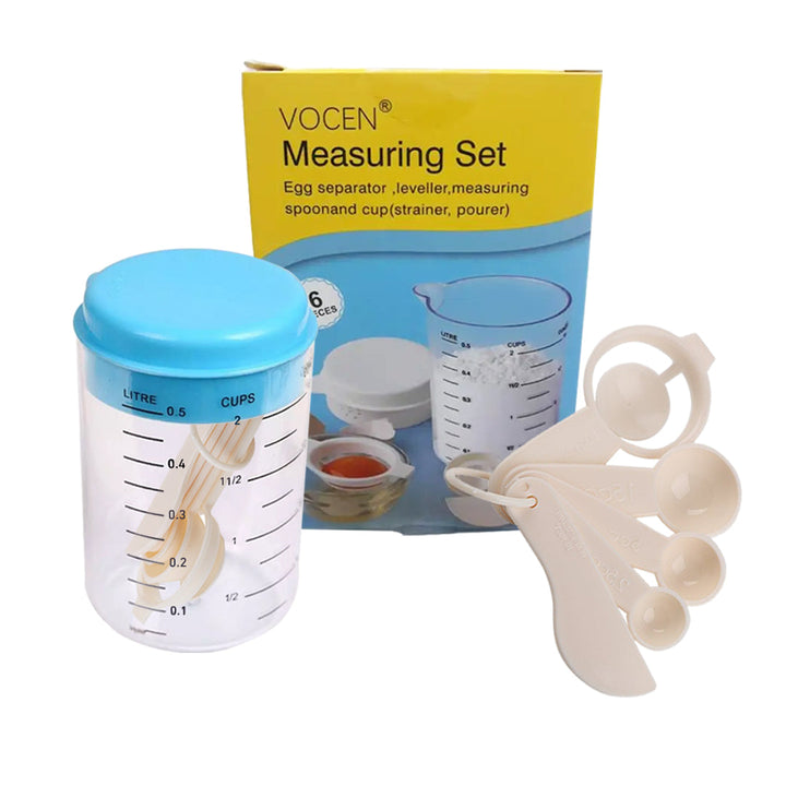 VOCEN Measuring Set of Egg Separator, Leveller, Measuring Spoons & Cup with Lid Cover