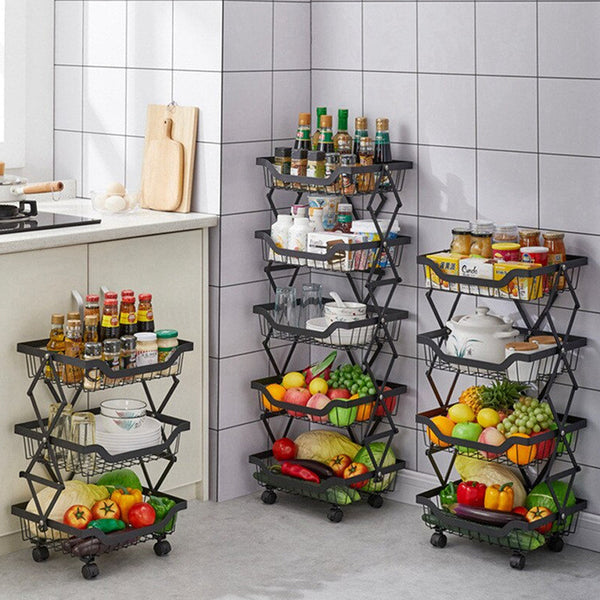 Expandable Kitchen Storage Cart Rolling Basket with 4 Wheels (3 - 4 - 5) Layers