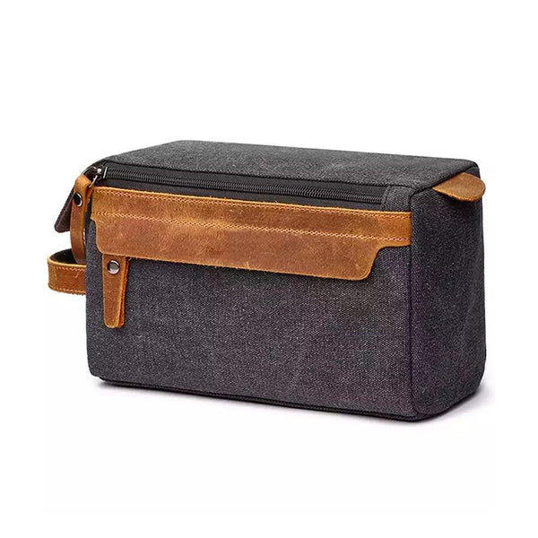 Unisex High-Quality Leather Canvas Toiletry Organizer Bag