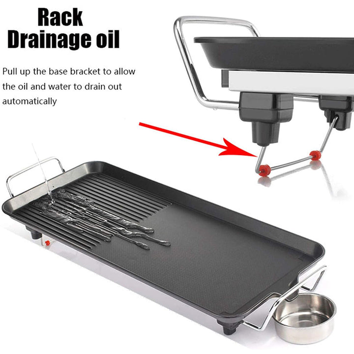 Large Electric Non-Stick Grill 1500W with Adjustable Thermostat and Non-Slip Padded Legs