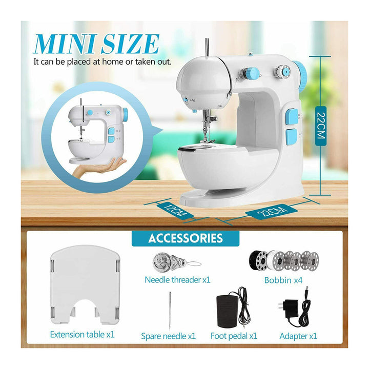 Mini Sewing Machine for Beginners, with Extension Table, Foot Pedal, 2-Speed Double Thread