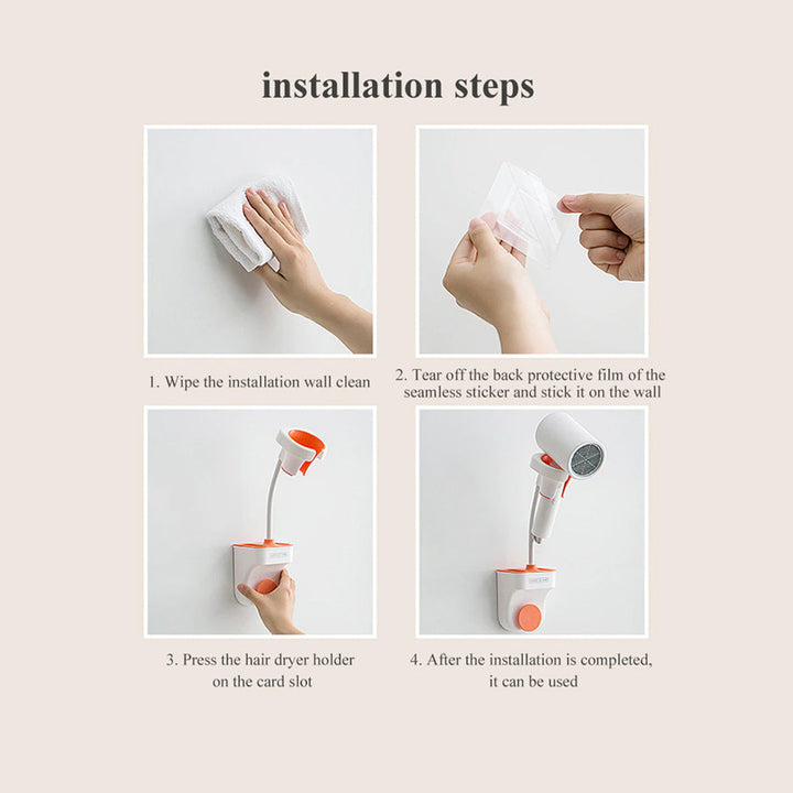 Adjustable Hair Dryer Holder Home Bathroom Wall Mounted Waterproof Moisture Proof