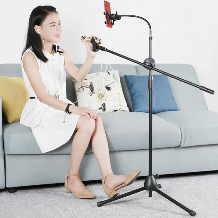 3 in 1 Proffessional Tripod Microphone & Phone Stand (Floor Type) Support With Angle Adjustment