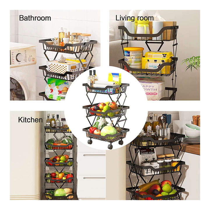 Expandable Kitchen Storage Cart Rolling Basket with 4 Wheels (3 - 4 - 5) Layers