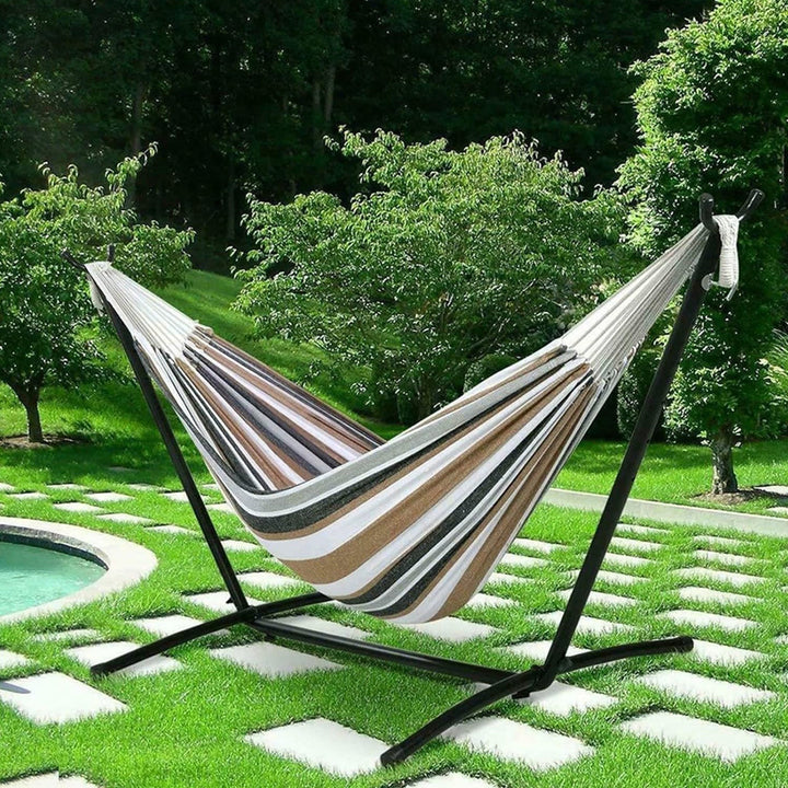 Double Oversized Hammock with Metal Stand and Carrying Bag 