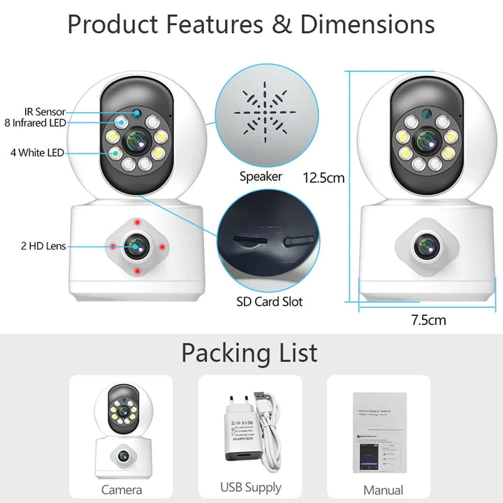 4K 8MP Dual Lens WIFI PTZ Camera AI Human Auto Tracking Indoor 4MP NVR Home Secuity CCTV Surveillance IP Camera