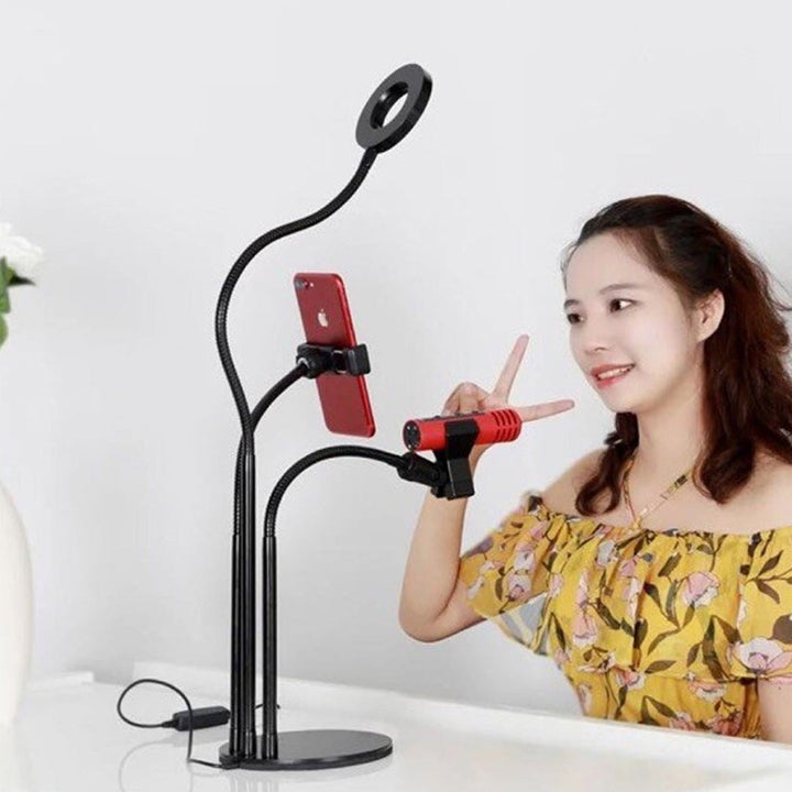 3 in 1 Phone Stand With Microphone Holder Selfie Ring Light For Live Stream Adjustable Long Arm Desk Stand
