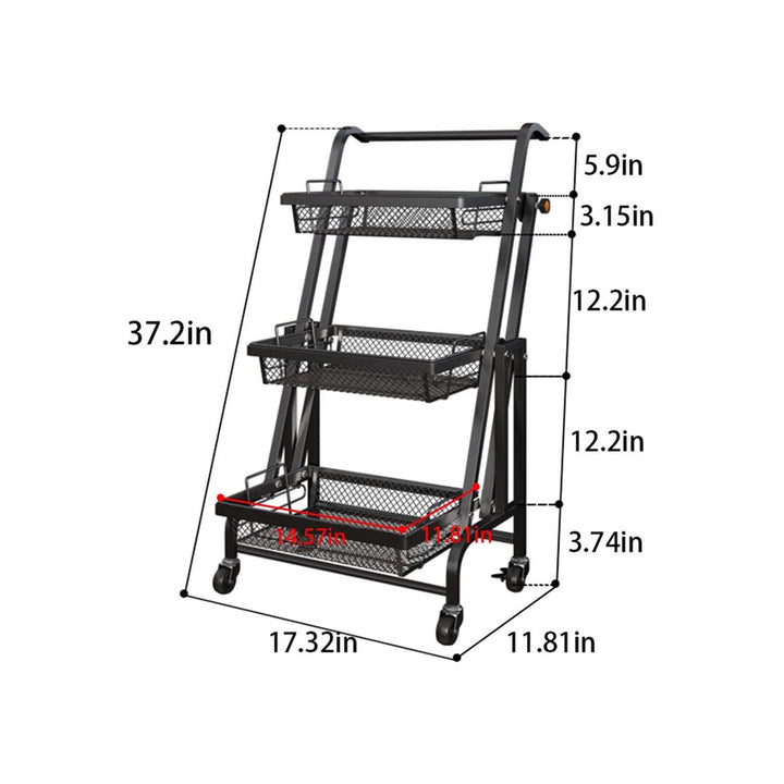 3 Tier Foldable Kitchen Cart for Multifunctional Use With Four Wheels