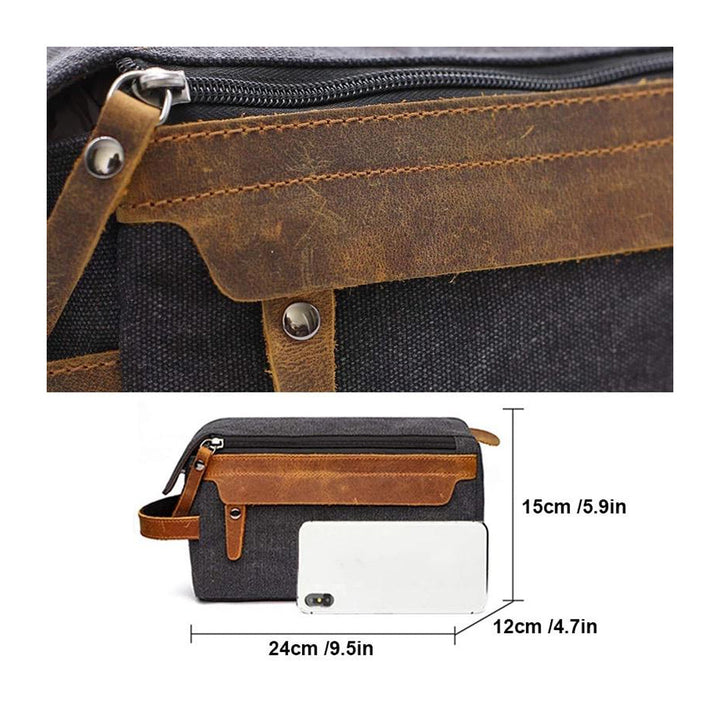 Unisex High-Quality Leather Canvas Toiletry Organizer Bag