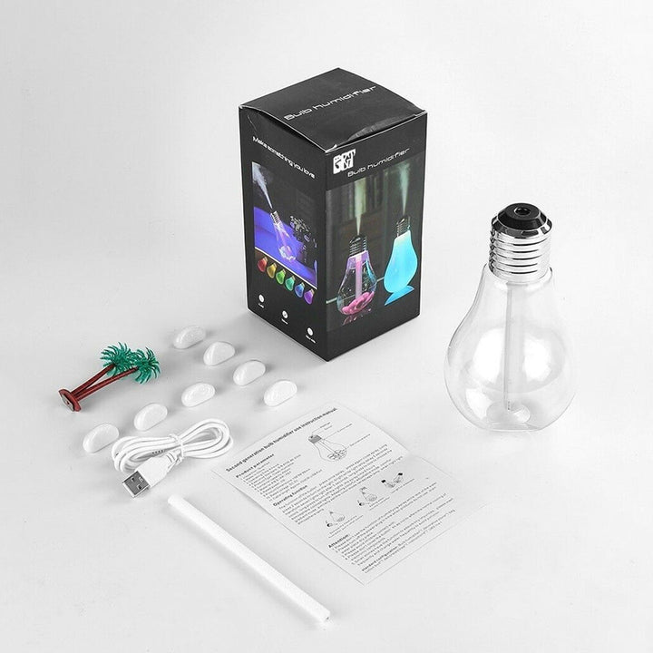 USB Portable Desktop Bulb Air Humidifier, Ultrasonic Humidifier with On/Off 7 Color Changing LED Night Lights