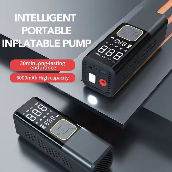 Wireless Portable Car Inflator Pump and Multi-Purpose 4000mAh Power Bank with Rechargeable Digital Display and Lamp
