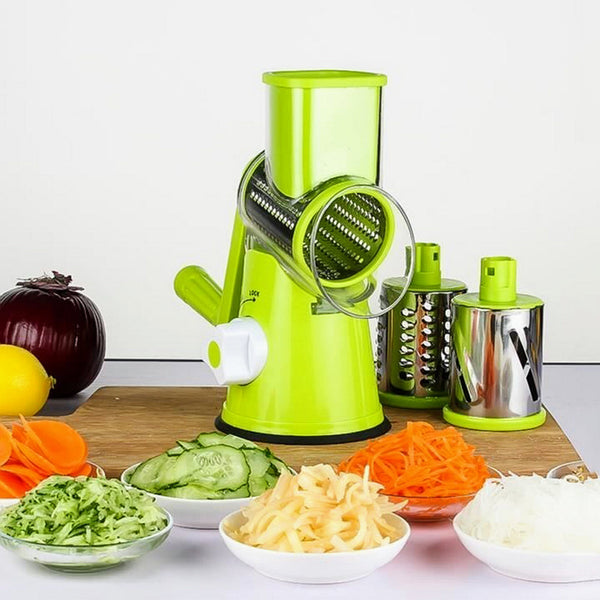 Multifunctional Stainless Steel Rotary Hand Vegetable Slicer with 3 Blades