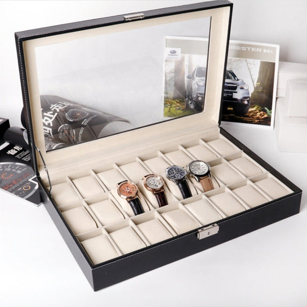 24 Slot Watch Organizer Watch Display Case Organizer With Glass Lid