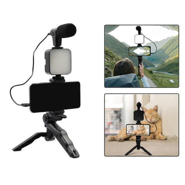 AY-49 Video Making Vlog Tripod Kit With Microphone and Light For Live Broadcast