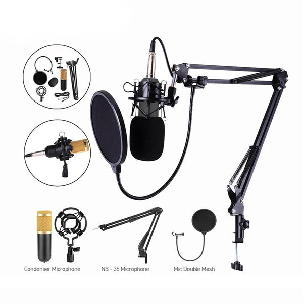 BM800 800 Condenser Mic Microphone with Shock Mount Arm Scissor Stand