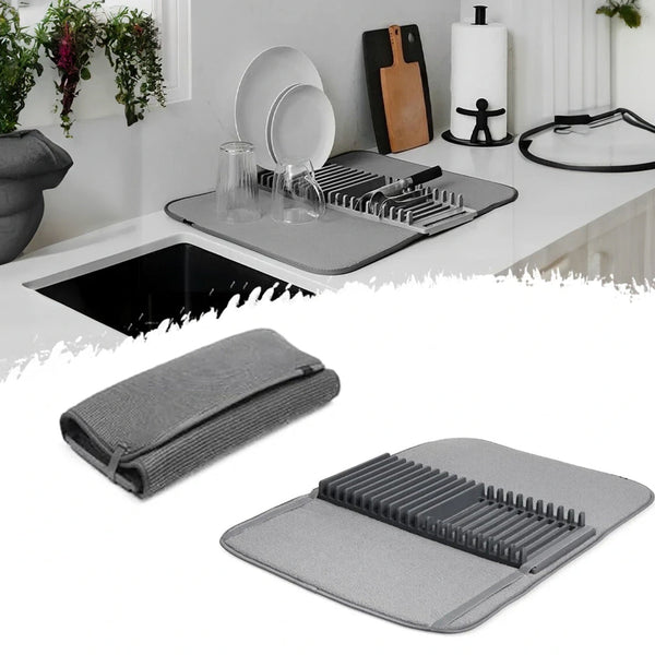 Super Absorbent Kitchen Towel with Foldable Dish Organizer