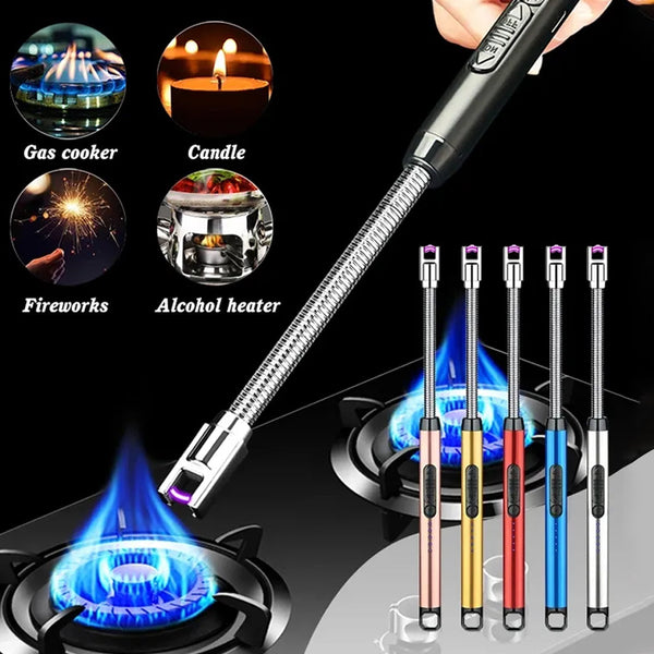 Foldable and Rotating Telescopic Head Lighter with USB Charging Port, Wind Resistant and LED Power Indicator