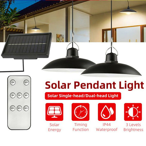 Double LED Solar Powered Pendant Light Hanging Lamp Paito Garden Yard Shed Light