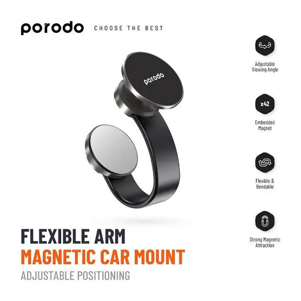 Porodo PD-MGHSCM-BK Magesafe N52 Magnetic Head and Suction Base Car Mount Holder